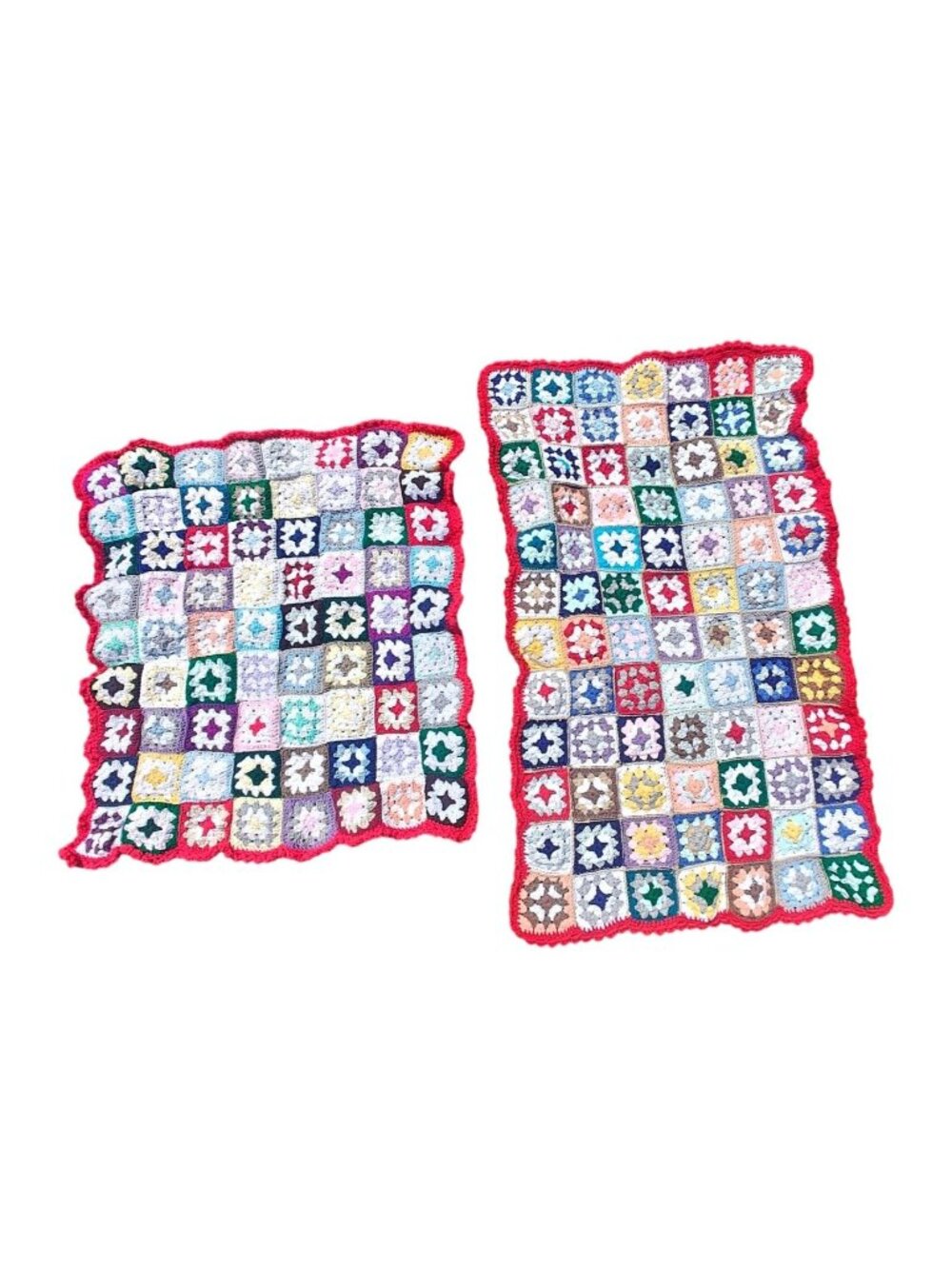 Handmade Crochet Granny Square Afghan Throw Lap Blanket Pair Multicolor